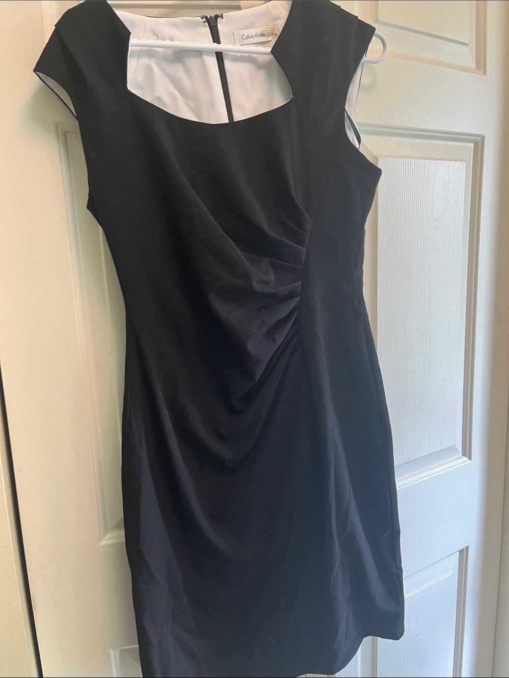 Calvin Klein Black Ruched Sheath Dress with Square Neck